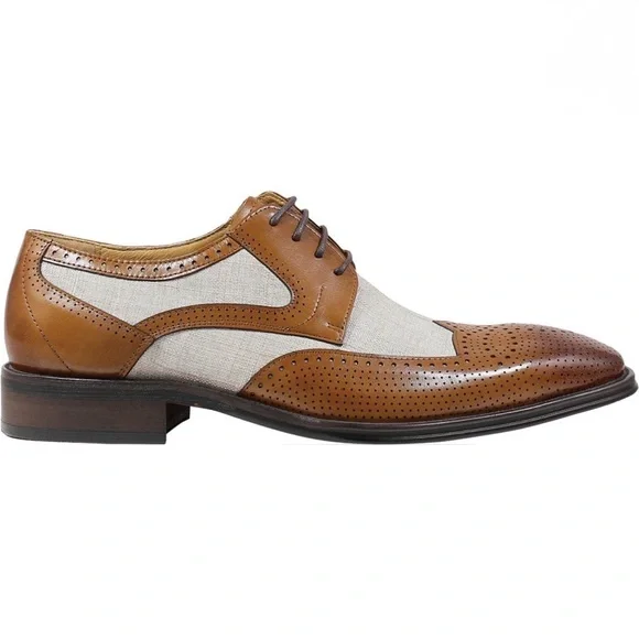 Stacy Adams Harrison Spectator Shoe Cognac Multi Buffalo Leather Size 10.5 - Picture 1 of 7